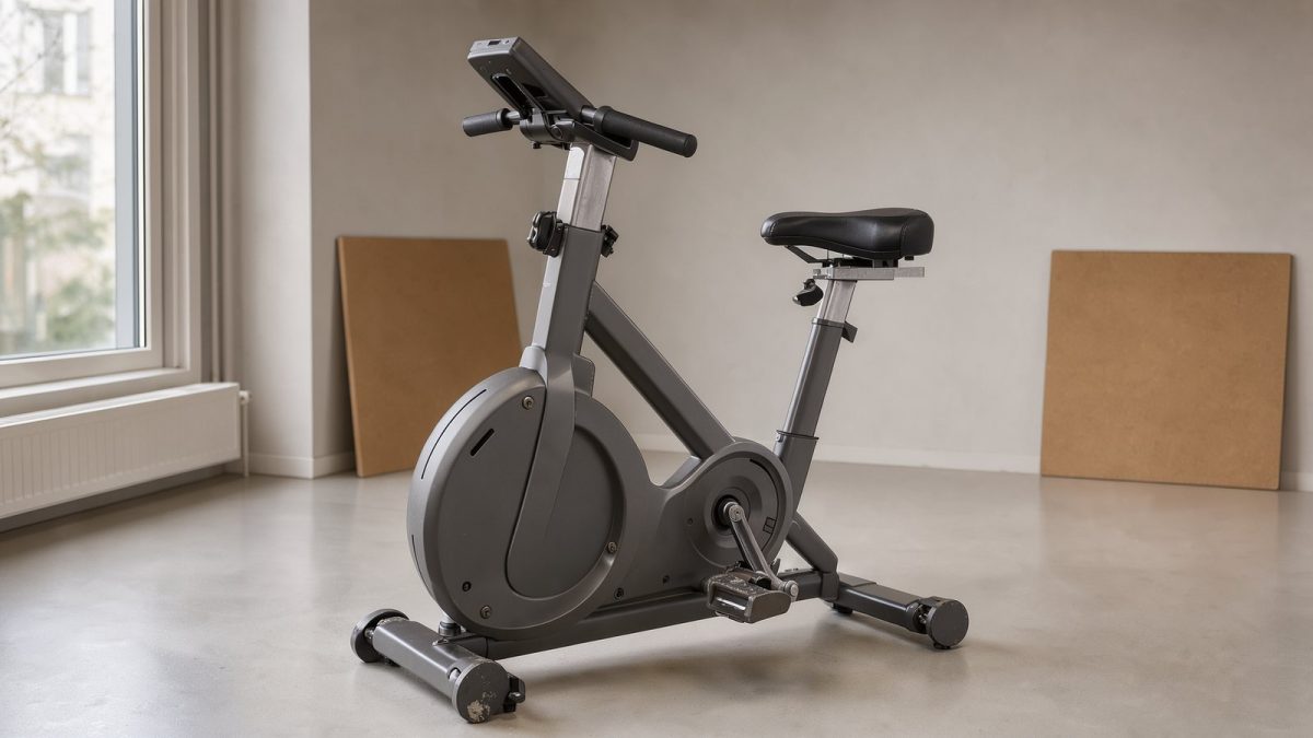 Symbolbild eines Indoor-Fitnessbikes in einem hellen Trainingsraum