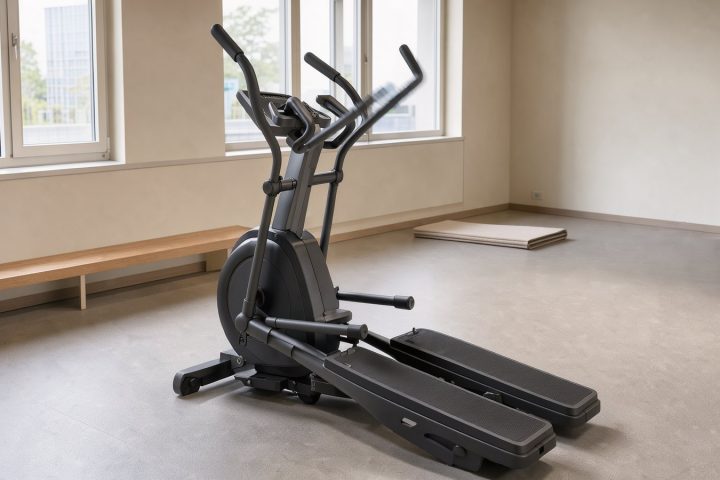 Symbolbild eines Crosstrainers mit langen Trittflächen im hellen Trainingsraum