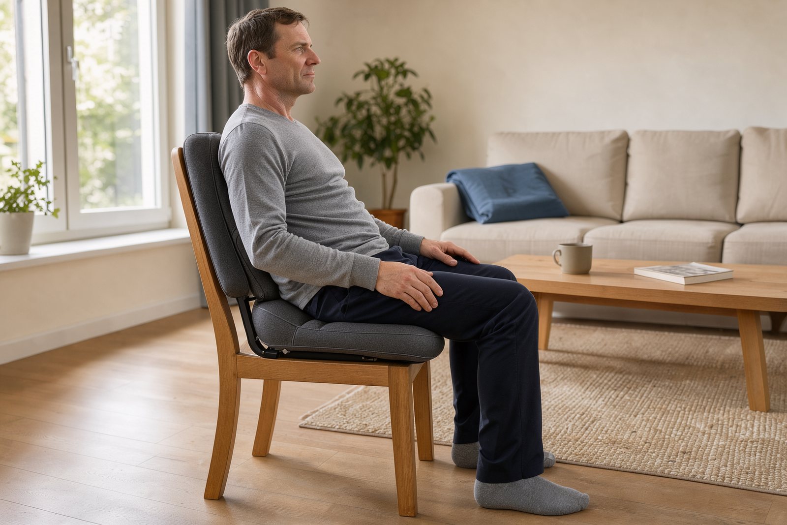 Symbolbild einer aufrechten Sitzposition auf einer Rückenmassageauflage
