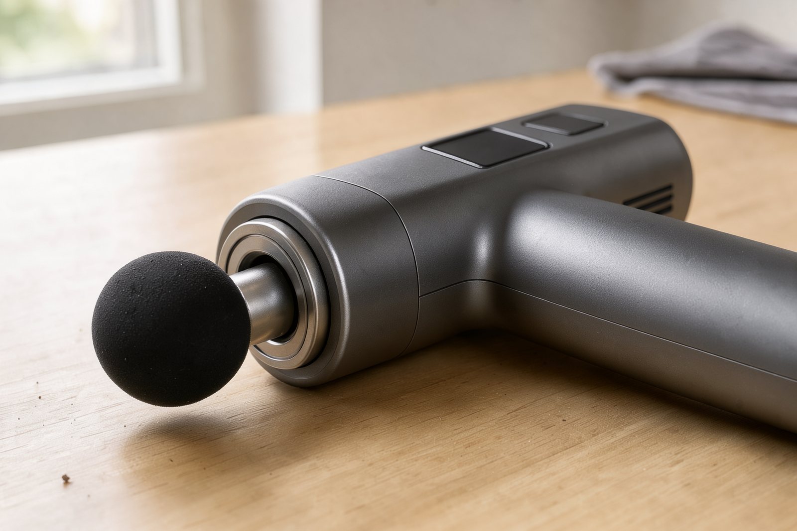 Symbolische Detailaufnahme von Massageaufsatz, Gehäuse und Anzeige