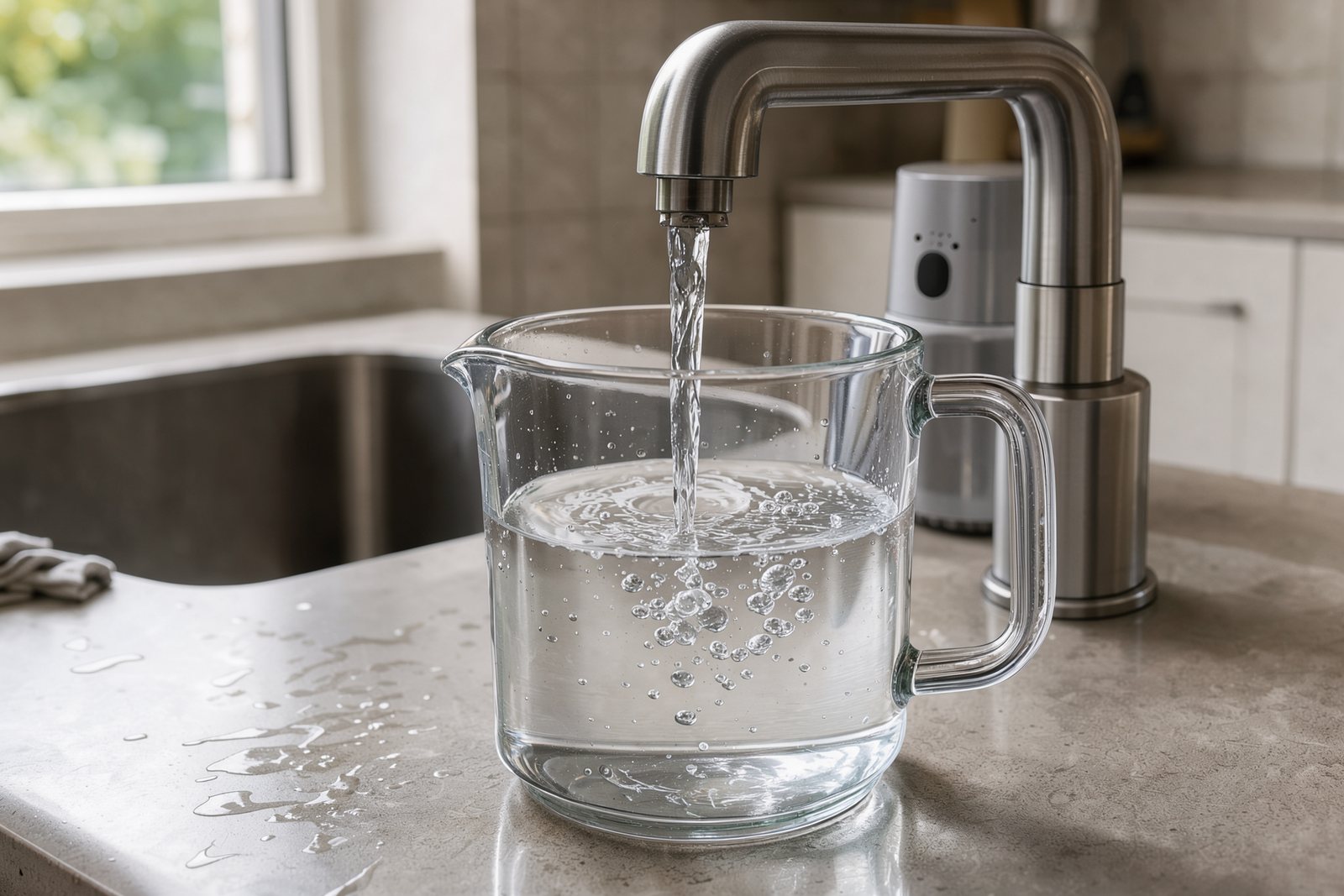 Illustrative Darstellung einer Wasserentnahme am separaten Osmosewasserhahn