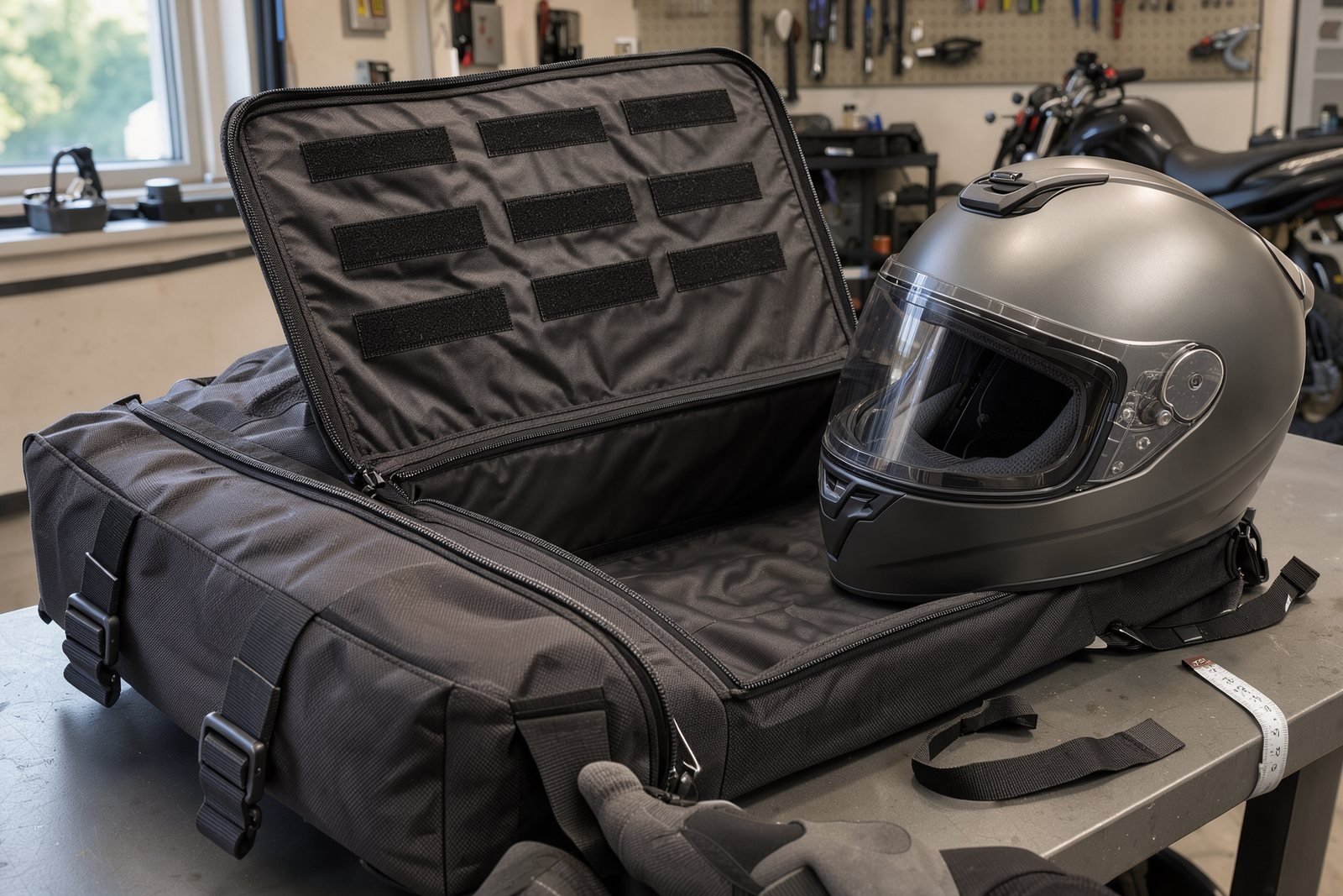Symbolbild zur Passformkontrolle einer Hecktasche mit Integralhelm