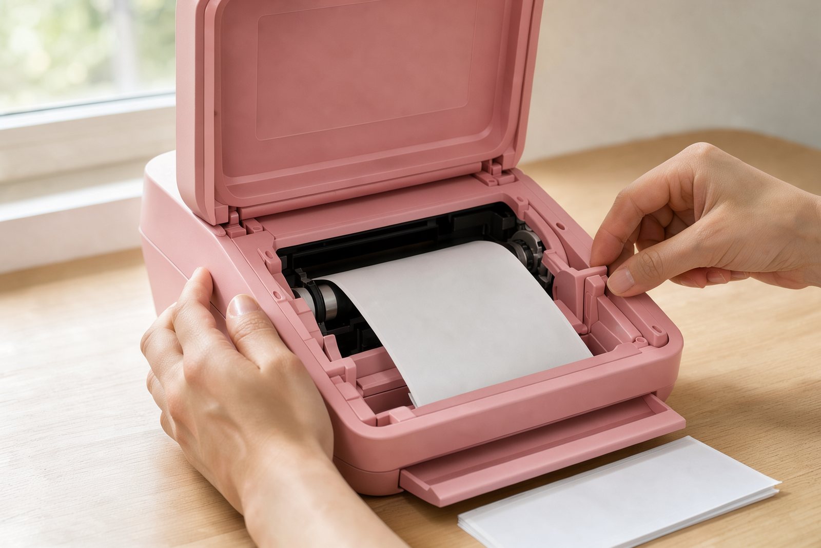 Symbolische Detailansicht der Etikettenführung eines Thermodruckers